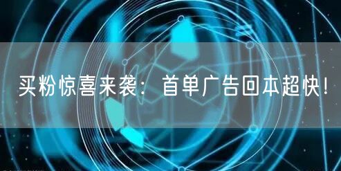 买粉惊喜来袭：首单广告回本超快！