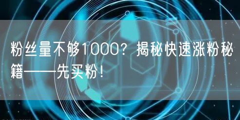 粉丝量不够1000？揭秘快速涨粉秘籍——先买粉！