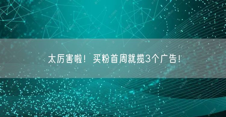 太厉害啦！买粉首周就揽3个广告！
